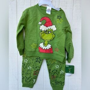 THE GRINCH Happy Holidays Pajama Top & Pajama Bottoms size 3 T green Red new NWT